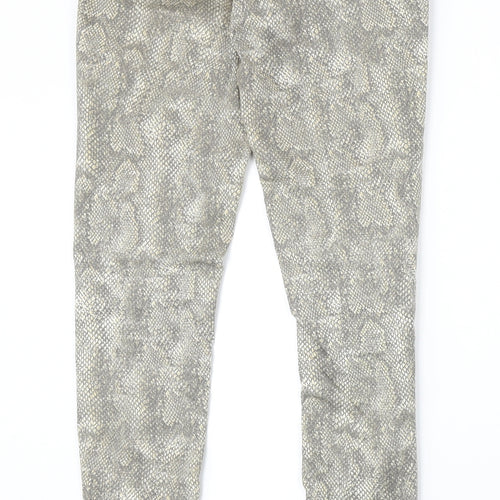 Miss Selfridge Womens Beige Animal Print Cotton Skinny Jeans Size 6 Regular Zip - Snake Skin Print