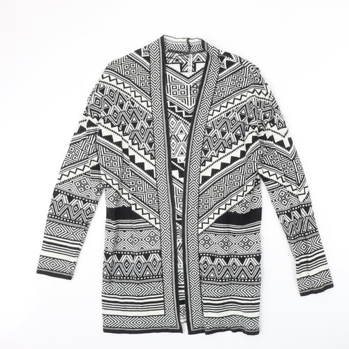 Stradivarius Womens Black V-Neck Geometric Acrylic Cardigan Jumper Size S
