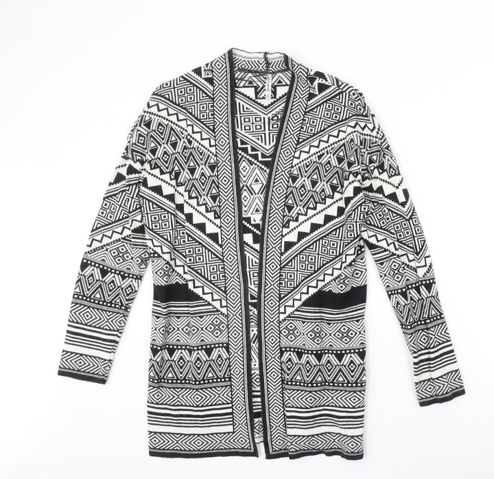 Stradivarius Womens Black V-Neck Geometric Acrylic Cardigan Jumper Size S