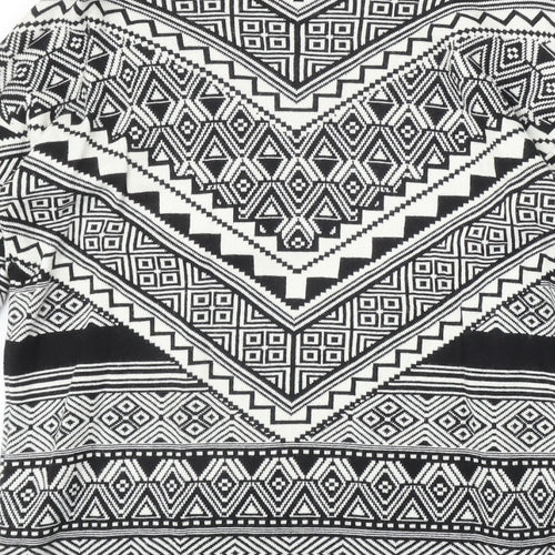 Stradivarius Womens Black V-Neck Geometric Acrylic Cardigan Jumper Size S
