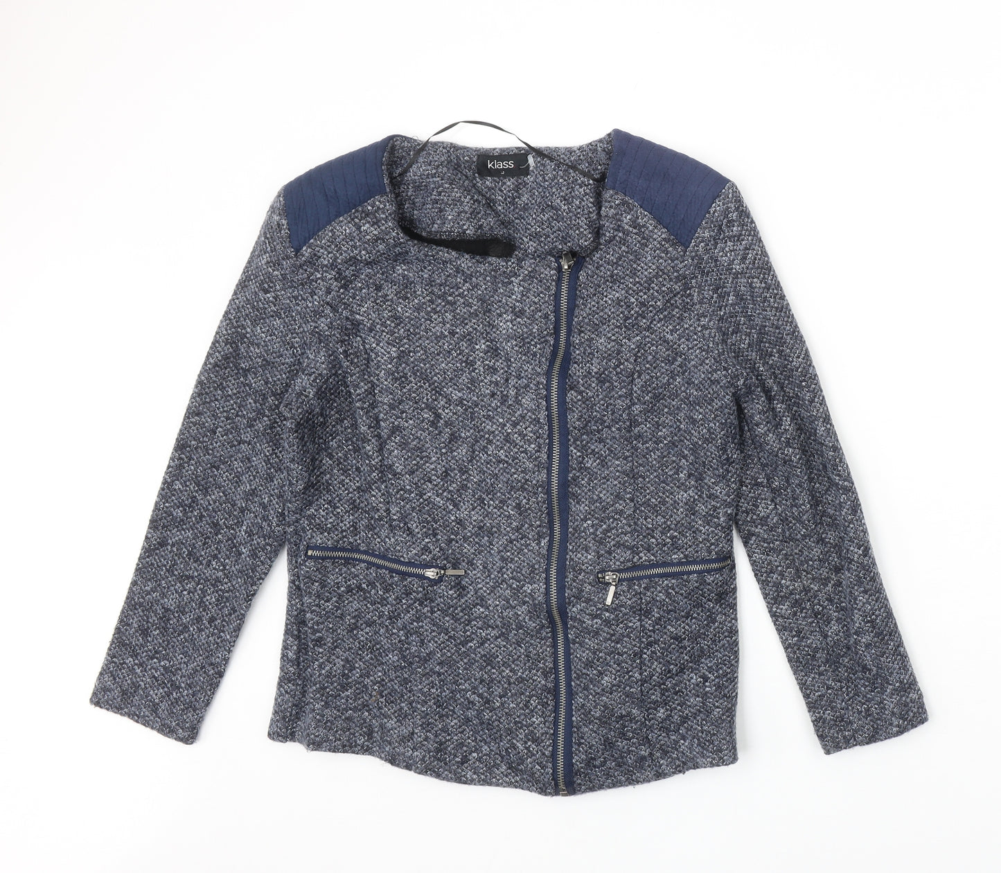 Klass Womens Blue Geometric Jacket Size 10 Zip