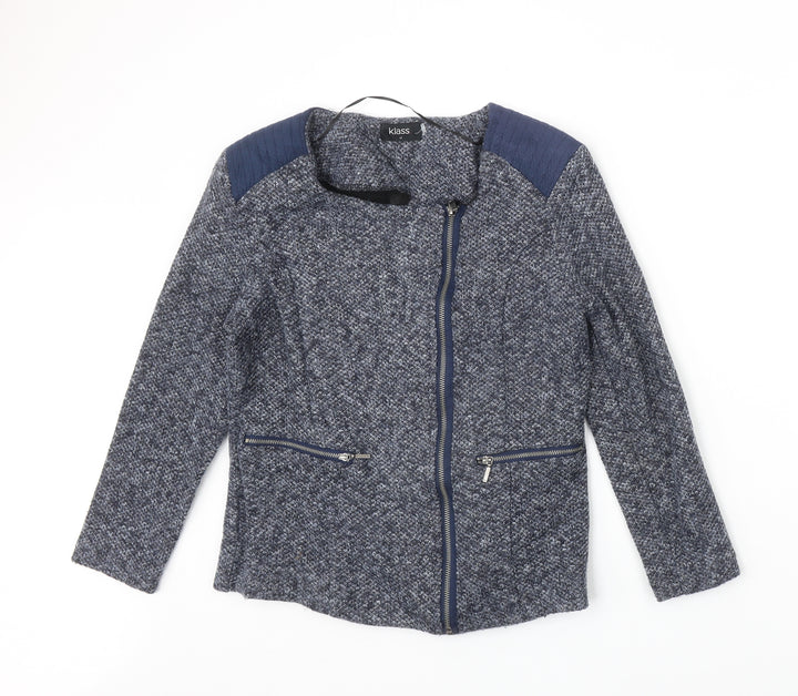 Klass Womens Blue Geometric Jacket Size 10 Zip