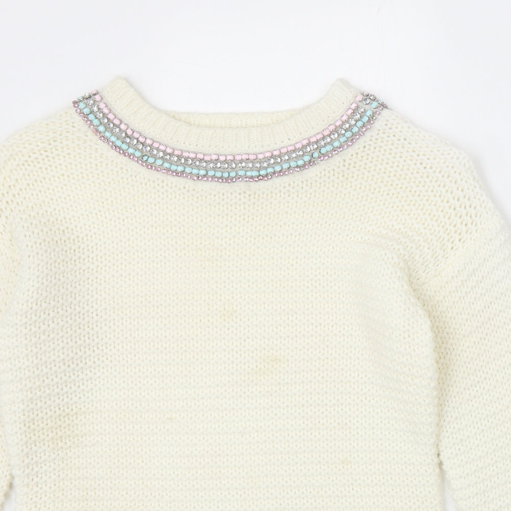 Young Dimension Girls Ivory Round Neck Acrylic Pullover Jumper Size 10-11 Years Pullover