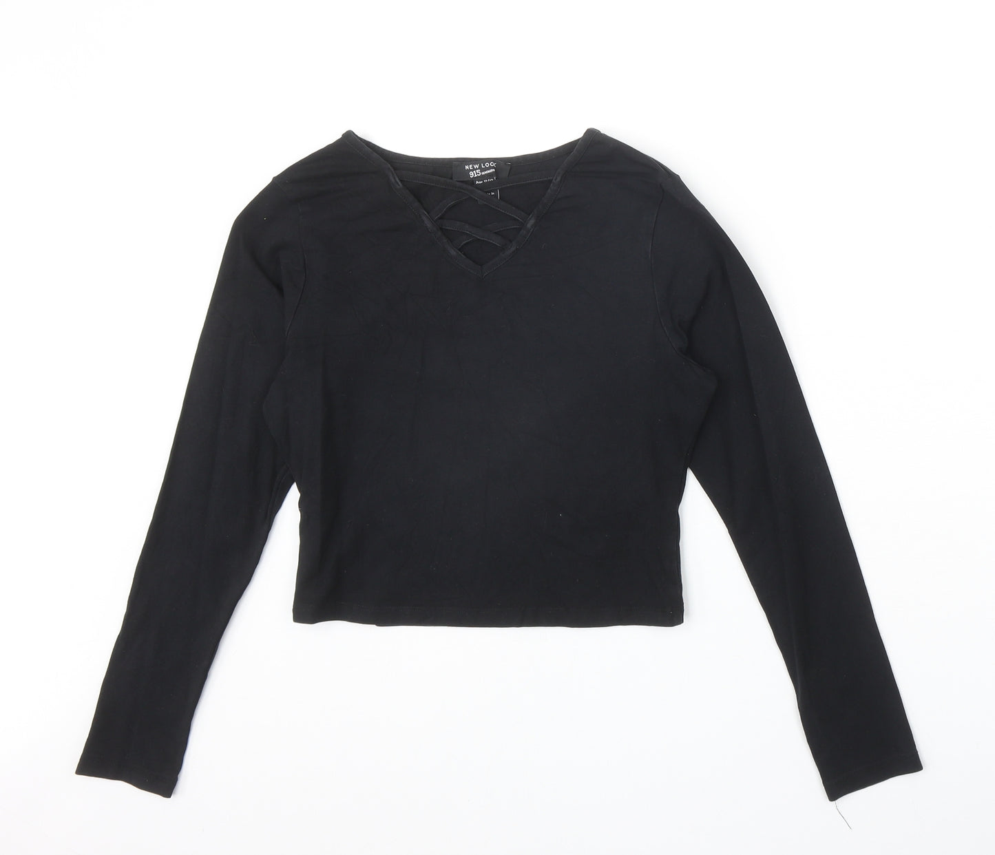 New Look Girls Black Cotton Basic T-Shirt Size 12-13 Years V-Neck Pullover