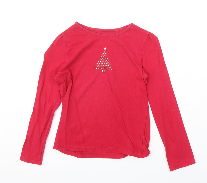 Circo Girls Pink 100% Cotton Basic T-Shirt Size M Round Neck Pullover - Christmas Tree