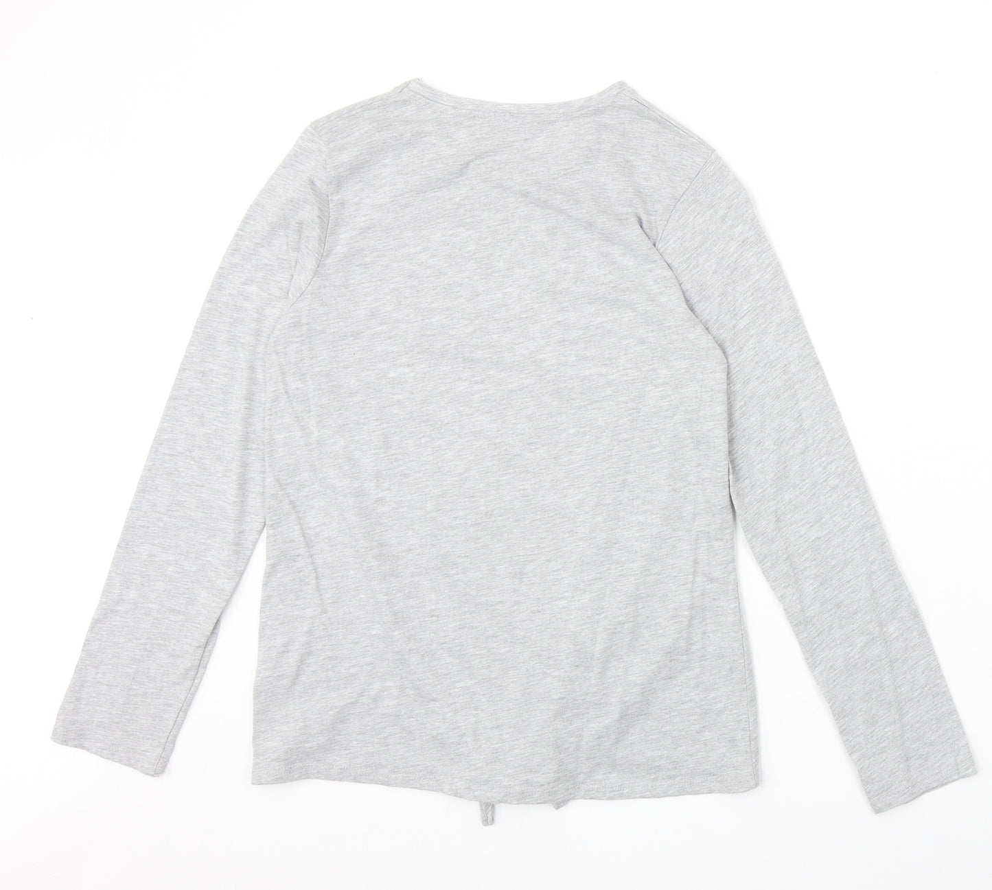 George Girls Grey Polyester Basic T-Shirt Size 12-13 Years Round Neck Pullover - Love Knot Front
