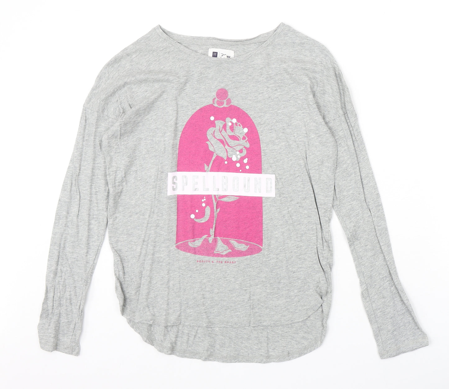 Gap Girls Grey 100% Cotton Basic T-Shirt Size 2XL Round Neck Pullover - Beauty & The Beast