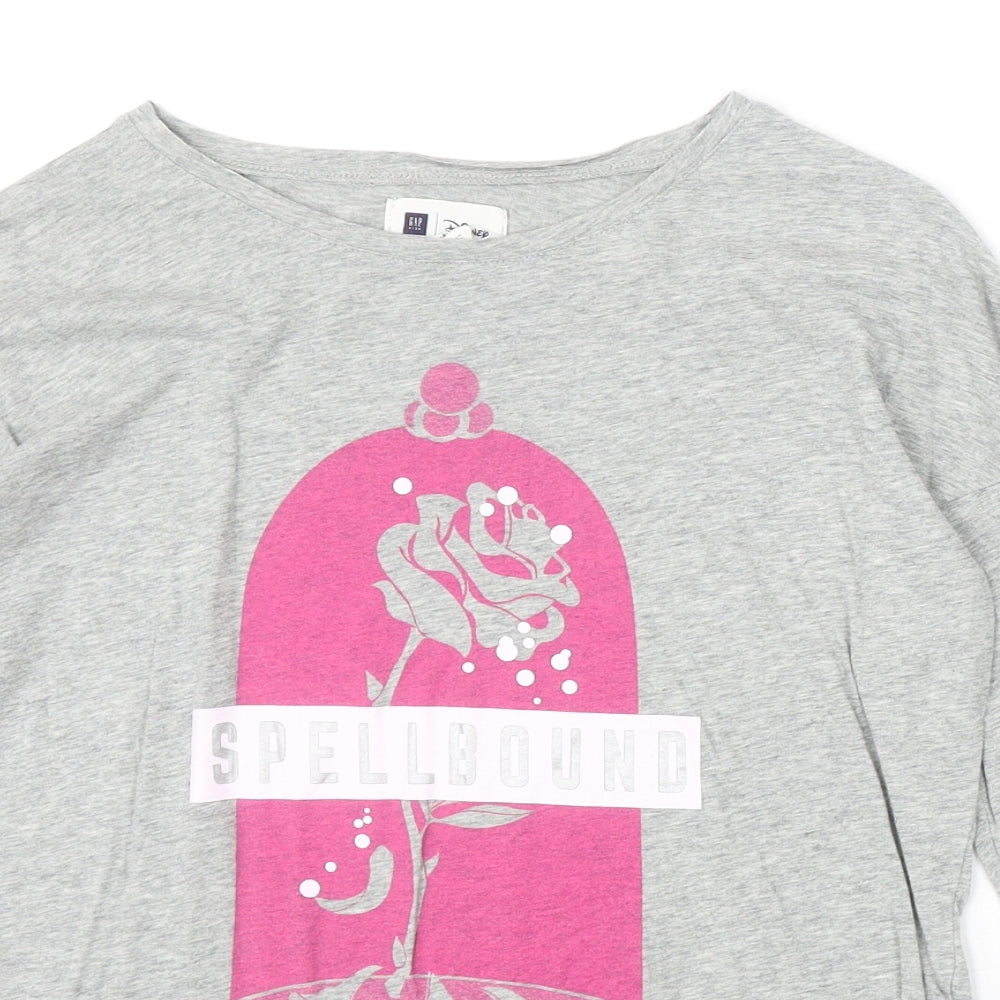 Gap Girls Grey 100% Cotton Basic T-Shirt Size 2XL Round Neck Pullover - Beauty & The Beast