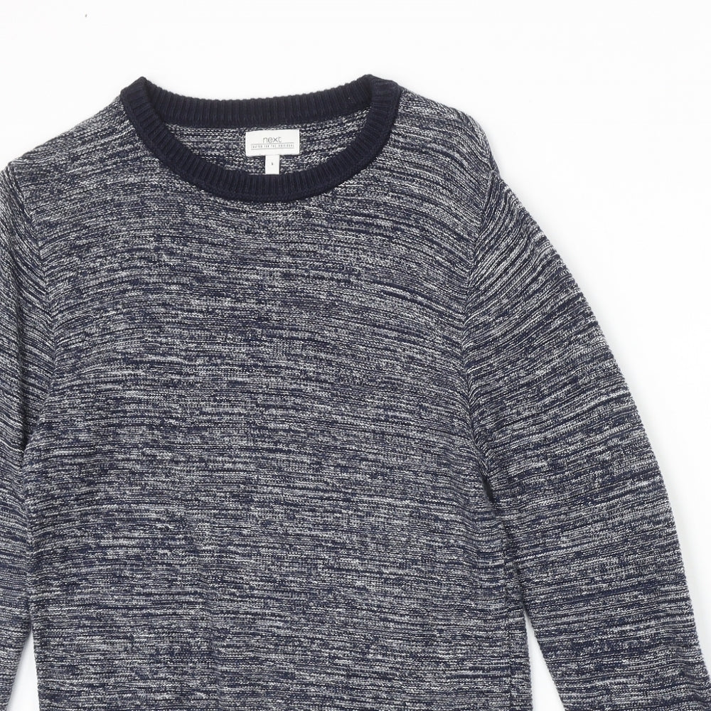 NEXT Mens Blue Round Neck Cotton Pullover Jumper Size S Long Sleeve