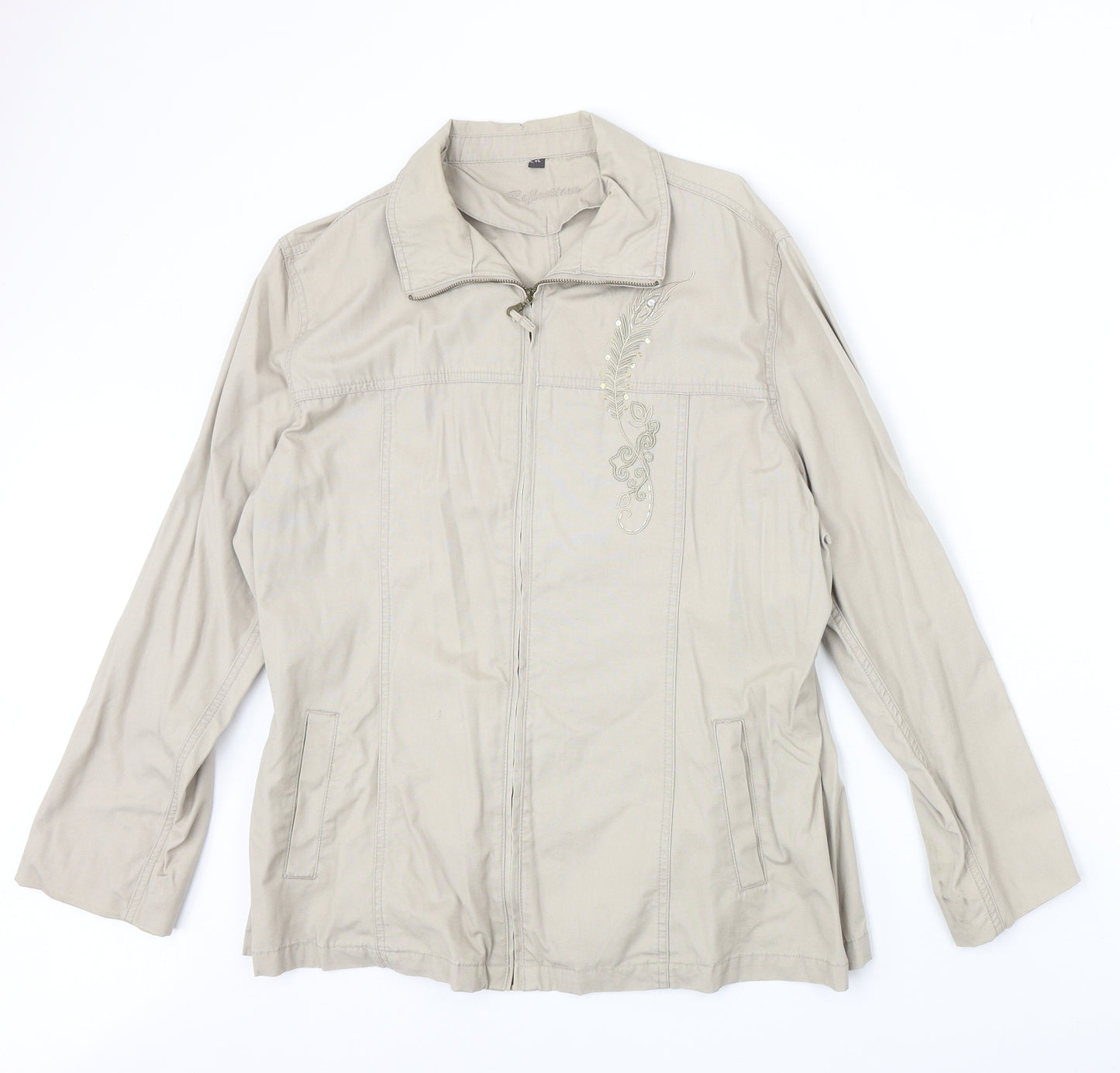 Reflections Womens Beige Jacket Size XL Zip - Feather