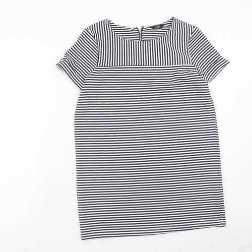 F&F Womens Blue Striped Polyester T-Shirt Dress Size 10 Round Neck Zip