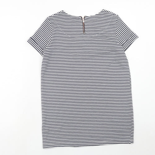 F&F Womens Blue Striped Polyester T-Shirt Dress Size 10 Round Neck Zip