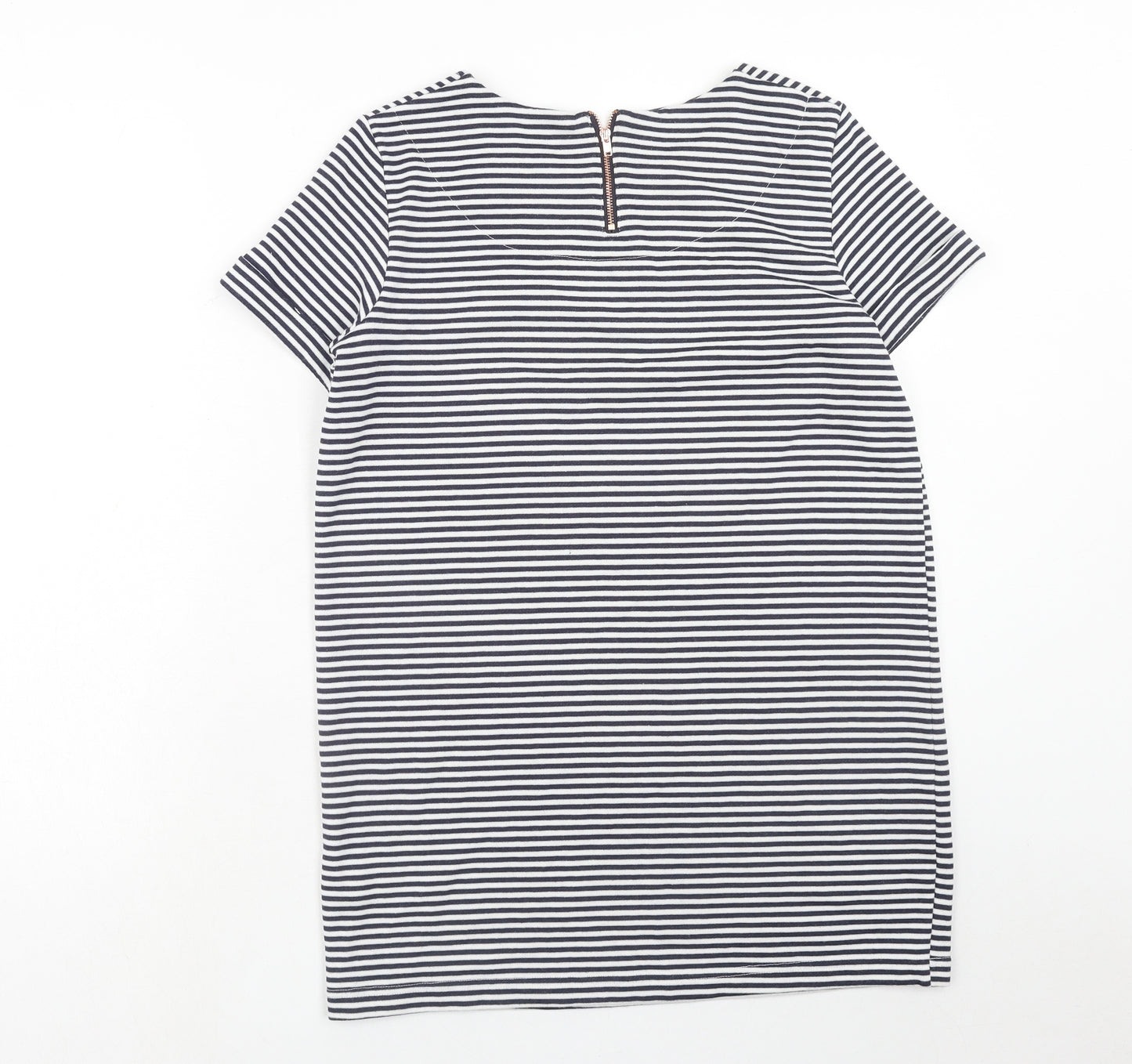 F&F Womens Blue Striped Polyester T-Shirt Dress Size 10 Round Neck Zip