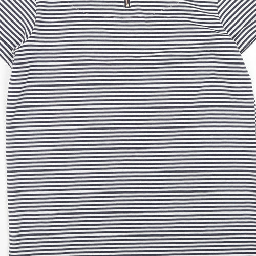 F&F Womens Blue Striped Polyester T-Shirt Dress Size 10 Round Neck Zip