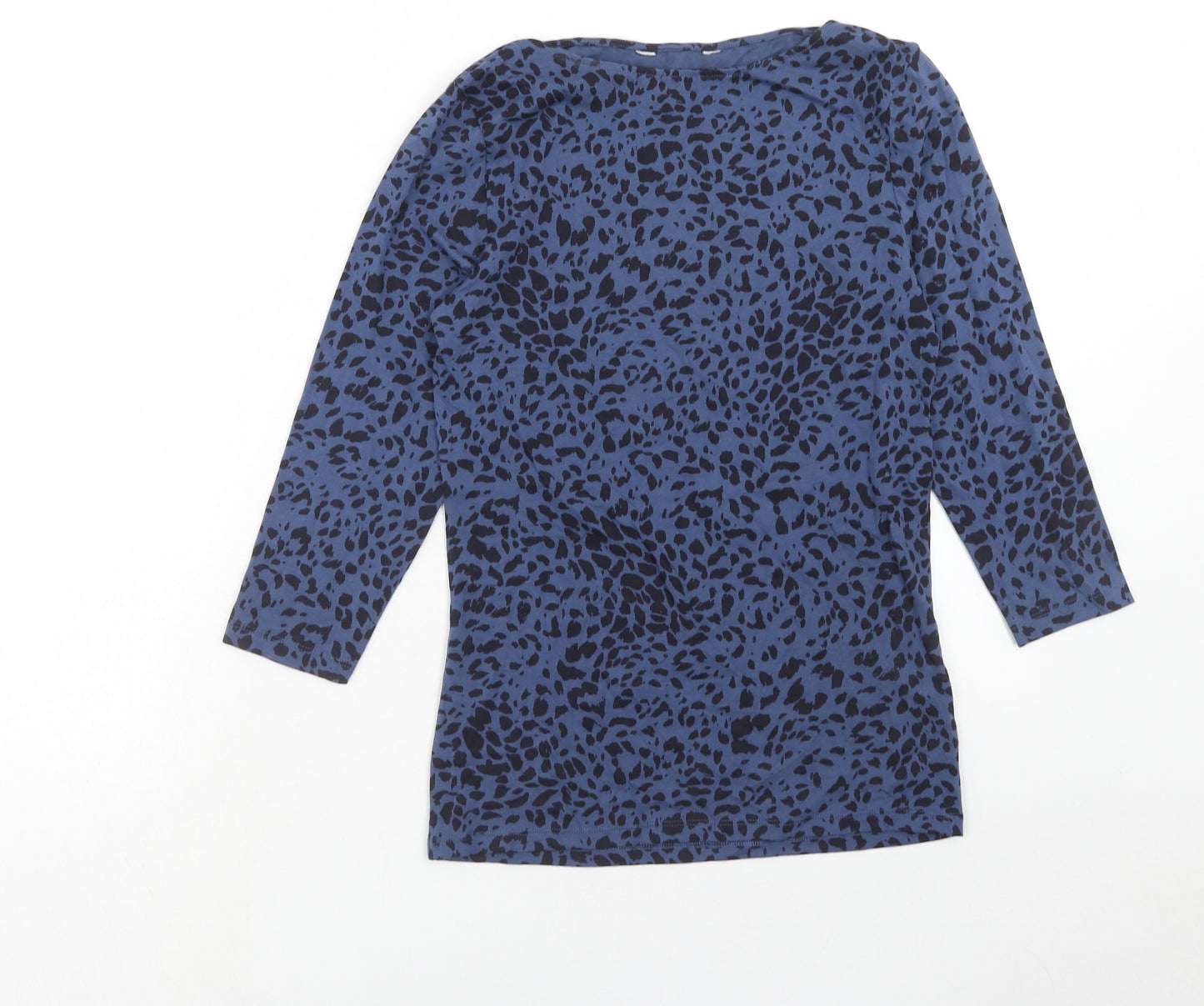 Marks and Spencer Womens Blue Animal Print Cotton Basic Blouse Size 8 Round Neck - Leopard Pattern