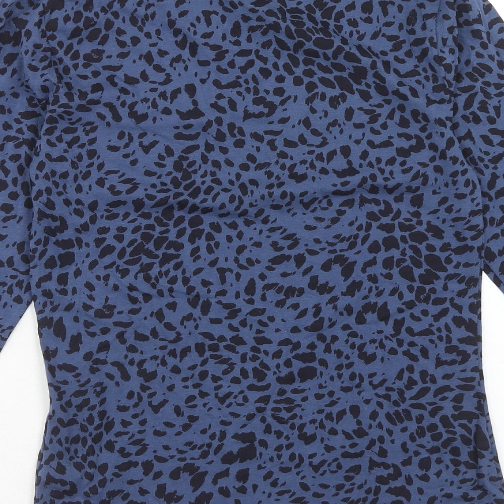 Marks and Spencer Womens Blue Animal Print Cotton Basic Blouse Size 8 Round Neck - Leopard Pattern