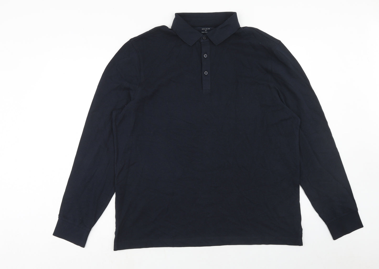 Marks and Spencer Mens Blue Cotton Polo Size XL Collared Button