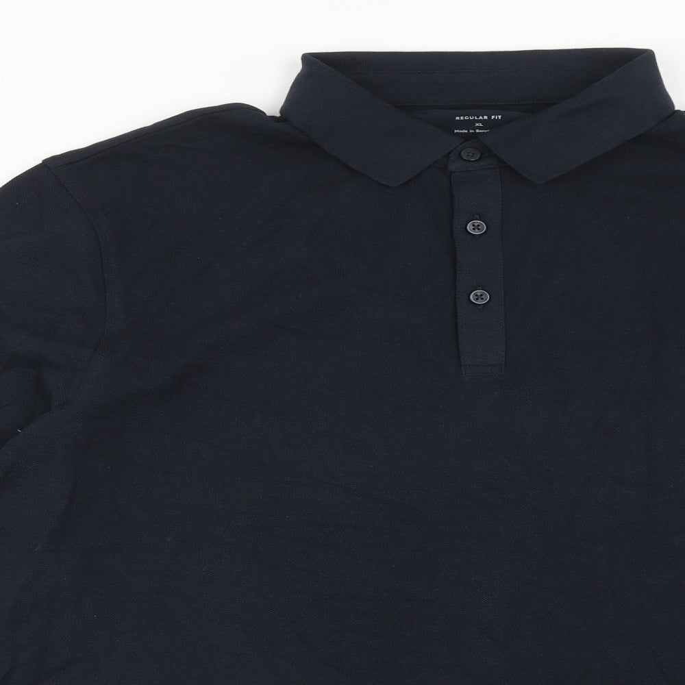 Marks and Spencer Mens Blue Cotton Polo Size XL Collared Button