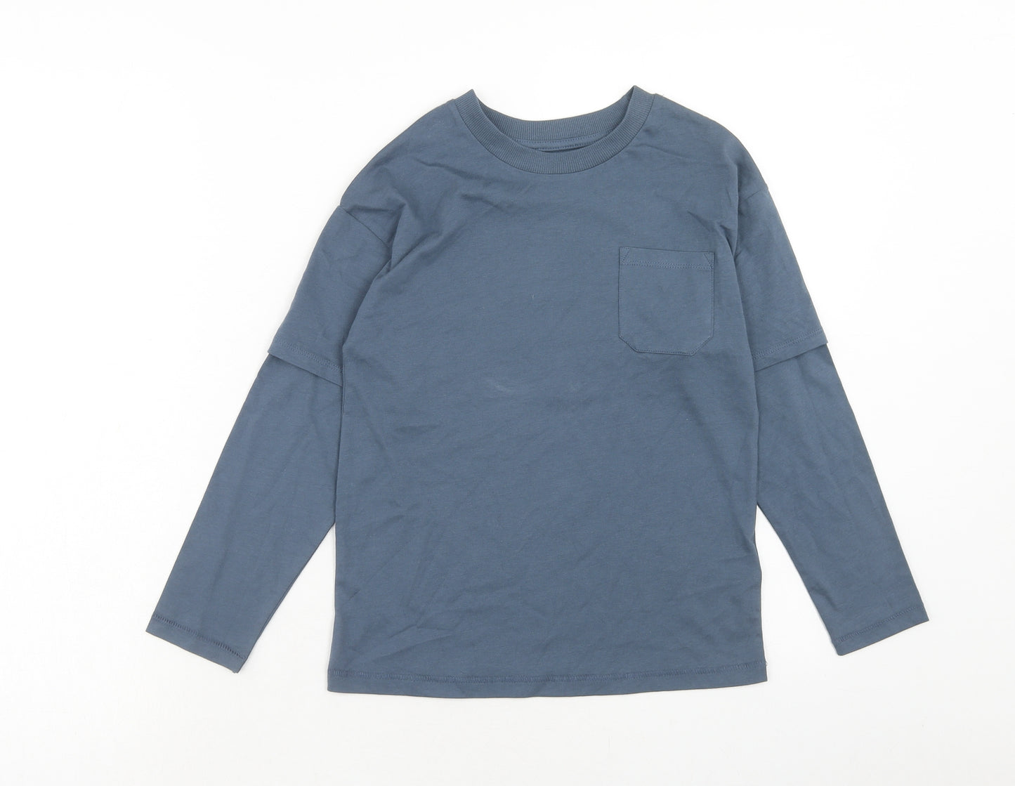 Marks and Spencer Boys Blue Cotton Basic T-Shirt Size 7-8 Years Round Neck Pullover