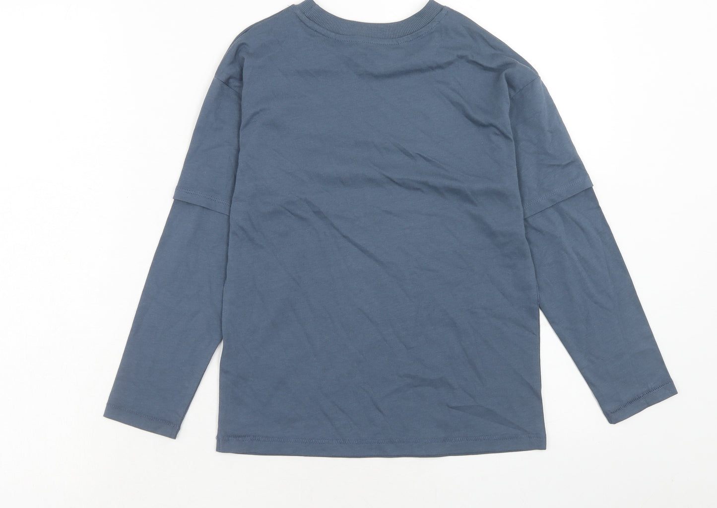 Marks and Spencer Boys Blue Cotton Basic T-Shirt Size 7-8 Years Round Neck Pullover