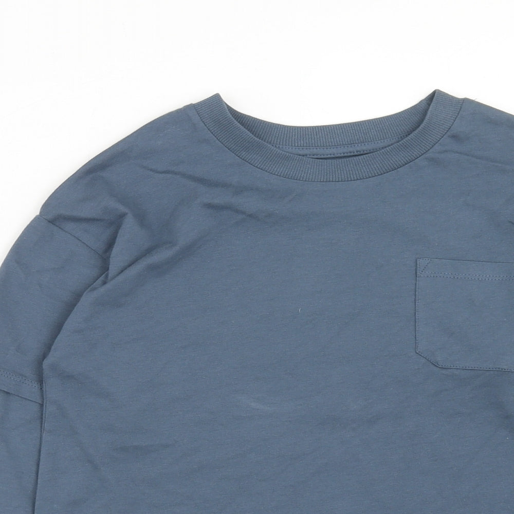 Marks and Spencer Boys Blue Cotton Basic T-Shirt Size 7-8 Years Round Neck Pullover