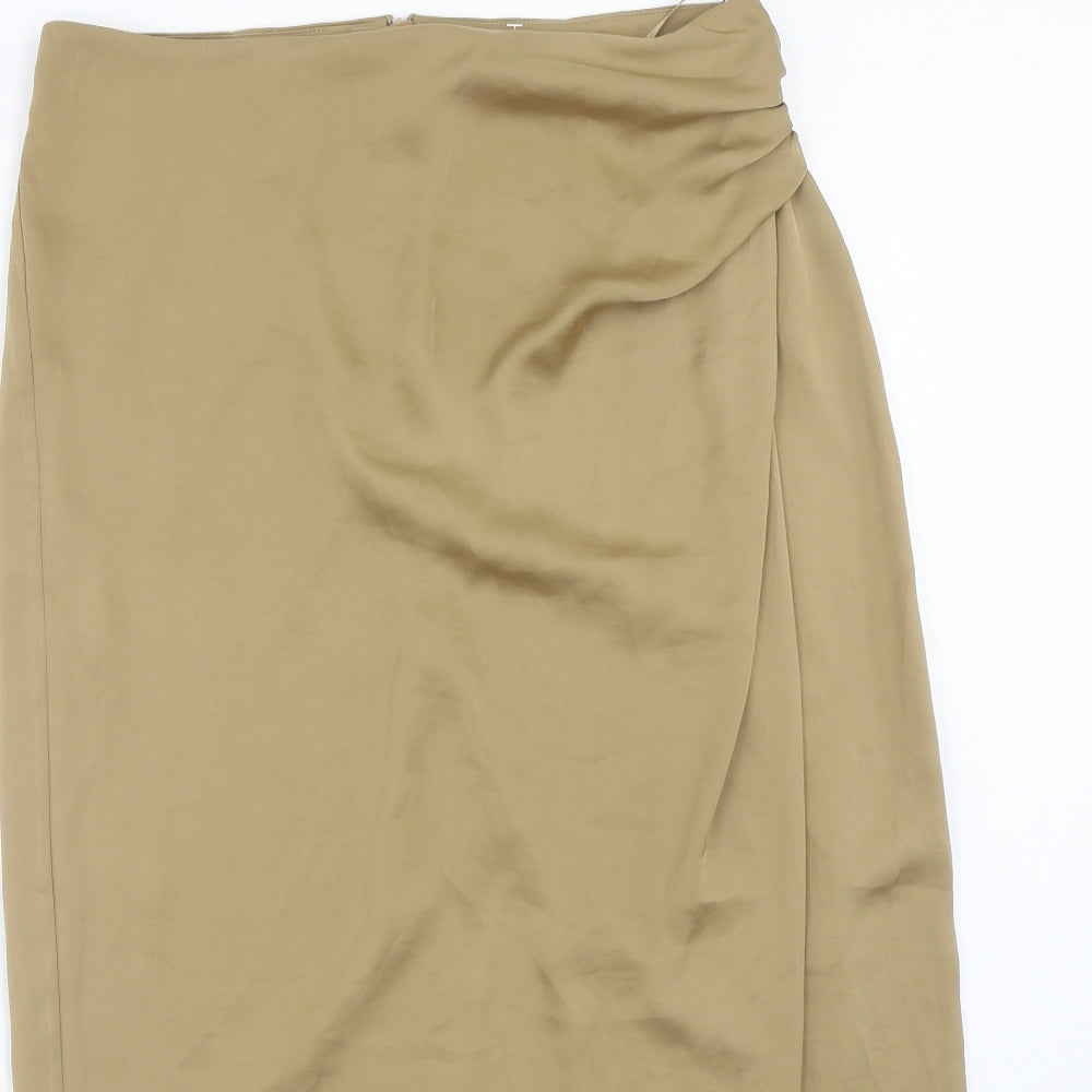 Marks and Spencer Womens Brown Polyester A-Line Skirt Size 12 Zip