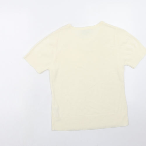 First Avenue Womens Ivory Acrylic Basic T-Shirt Size M Round Neck