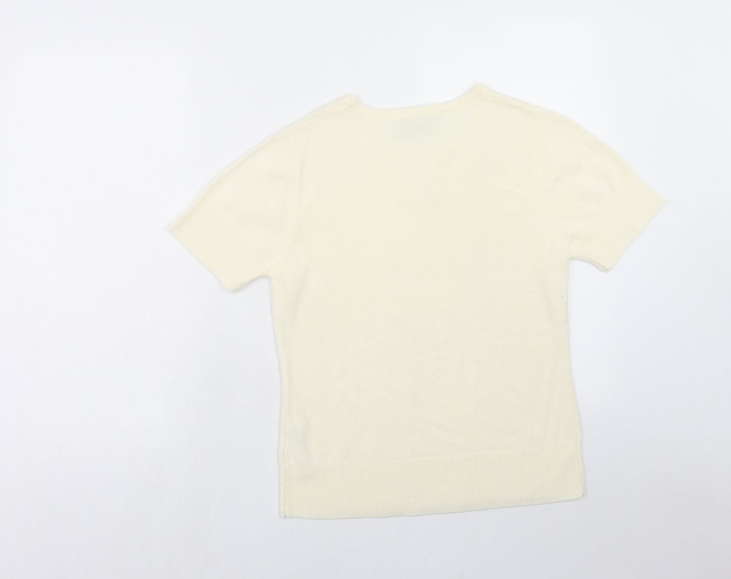 First Avenue Womens Ivory Acrylic Basic T-Shirt Size M Round Neck