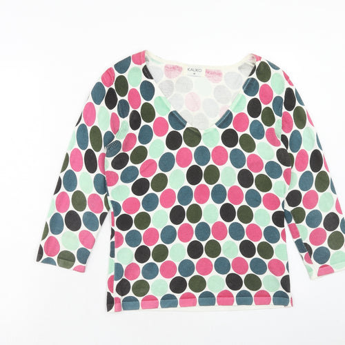 Kaliko Womens Multicoloured V-Neck Geometric Viscose Pullover Jumper Size 10