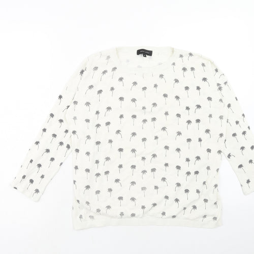 New Look Womens White Round Neck Geometric Acrylic Pullover Jumper Size 8 - Palm Tree