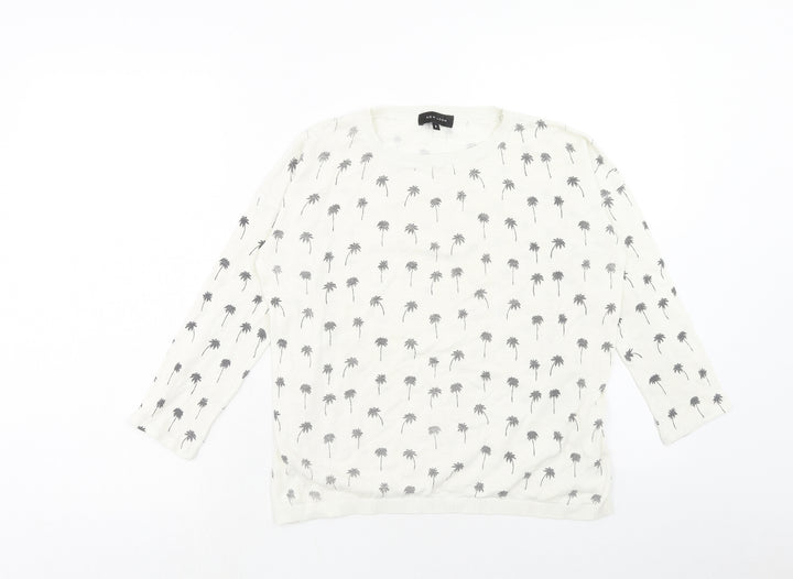 New Look Womens White Round Neck Geometric Acrylic Pullover Jumper Size 8 - Palm Tree