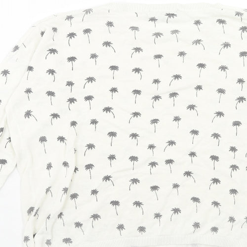 New Look Womens White Round Neck Geometric Acrylic Pullover Jumper Size 8 - Palm Tree