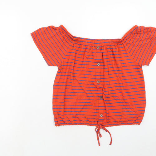 NEXT Womens Orange Striped Viscose Basic T-Shirt Size 10 Boat Neck