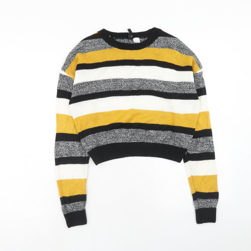 H&M Womens Multicoloured Round Neck Striped Acrylic Pullover Jumper Size S