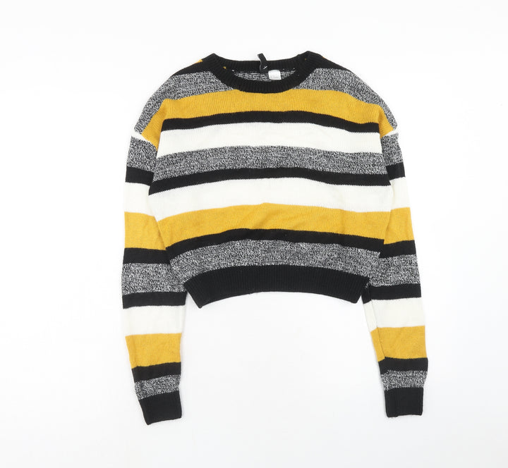 H&M Womens Multicoloured Round Neck Striped Acrylic Pullover Jumper Size S