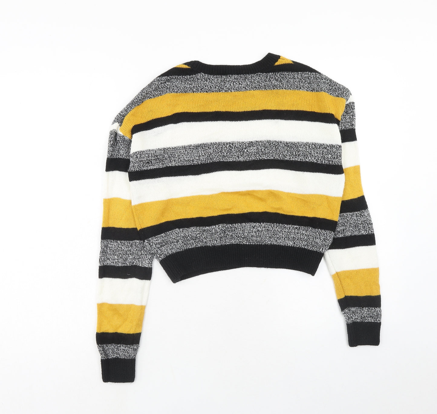 H&M Womens Multicoloured Round Neck Striped Acrylic Pullover Jumper Size S