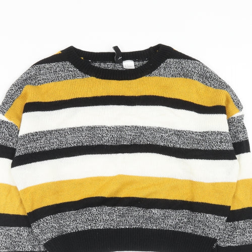 H&M Womens Multicoloured Round Neck Striped Acrylic Pullover Jumper Size S