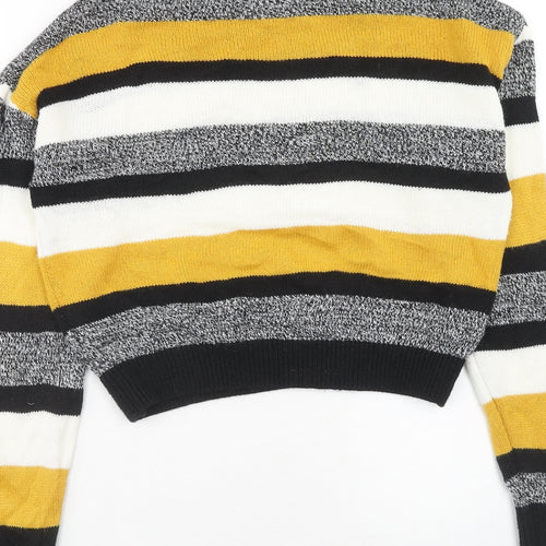 H&M Womens Multicoloured Round Neck Striped Acrylic Pullover Jumper Size S