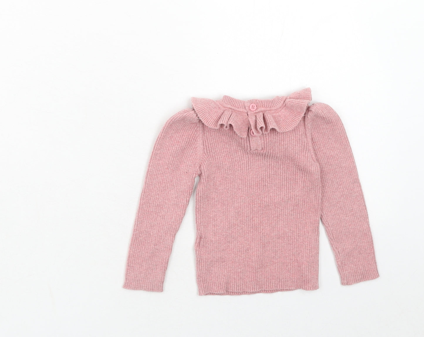 NEXT Girls Pink Cotton Basic T-Shirt Size 6-9 Months Round Neck Button