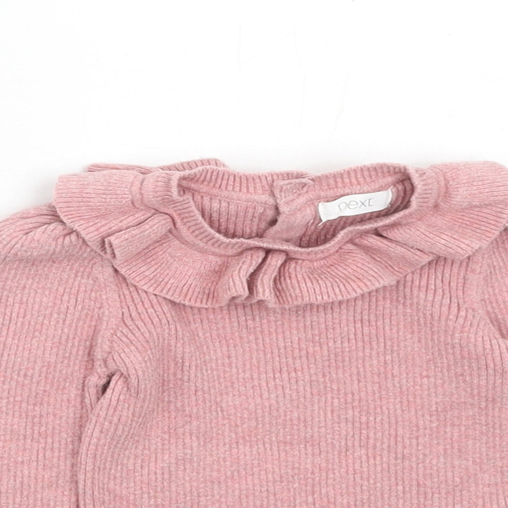 NEXT Girls Pink Cotton Basic T-Shirt Size 6-9 Months Round Neck Button