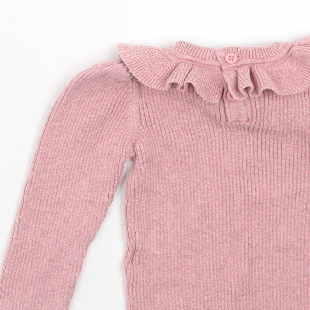 NEXT Girls Pink Cotton Basic T-Shirt Size 6-9 Months Round Neck Button