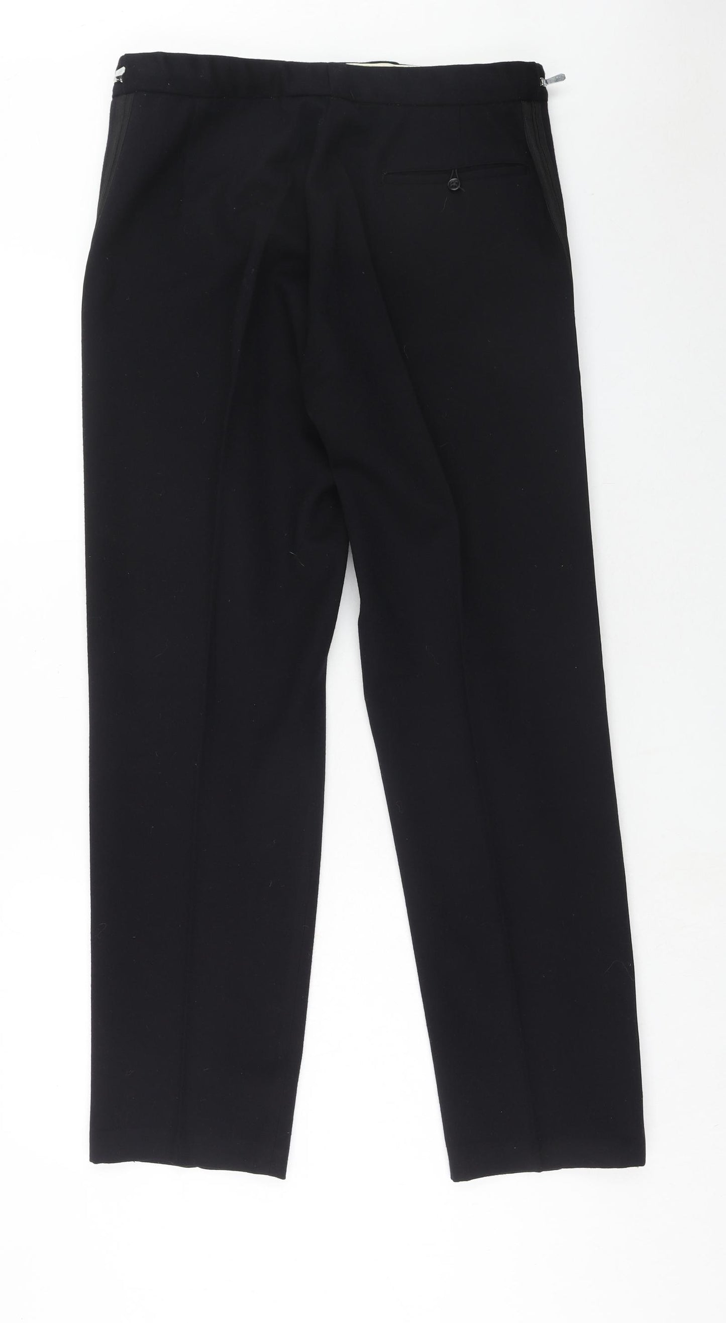 Preworn Mens Black Wool Dress Pants Trousers Size 34 in Regular Hook & Eye