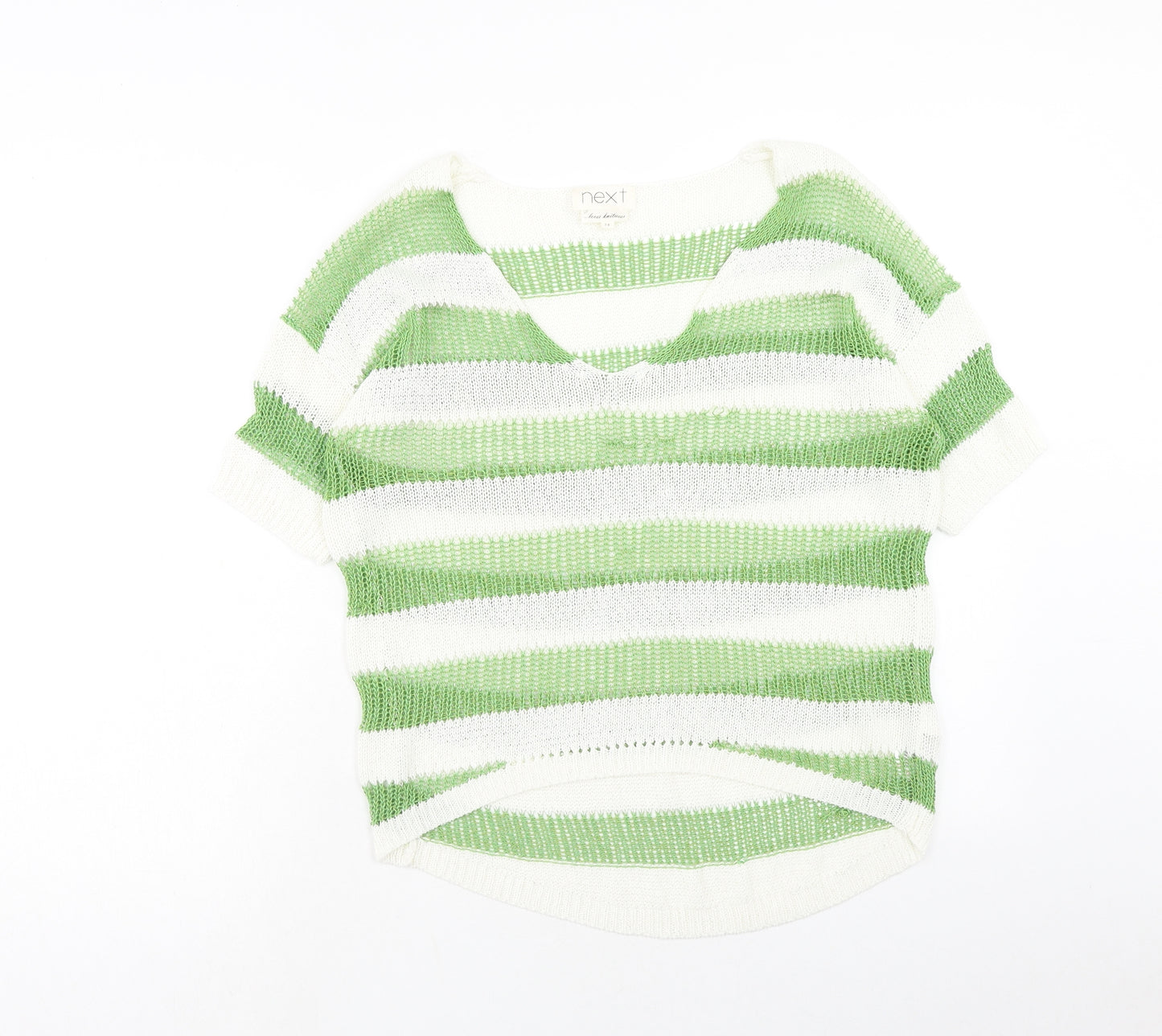 NEXT Womens Green V-Neck Striped Acrylic Pullover Jumper Size 14