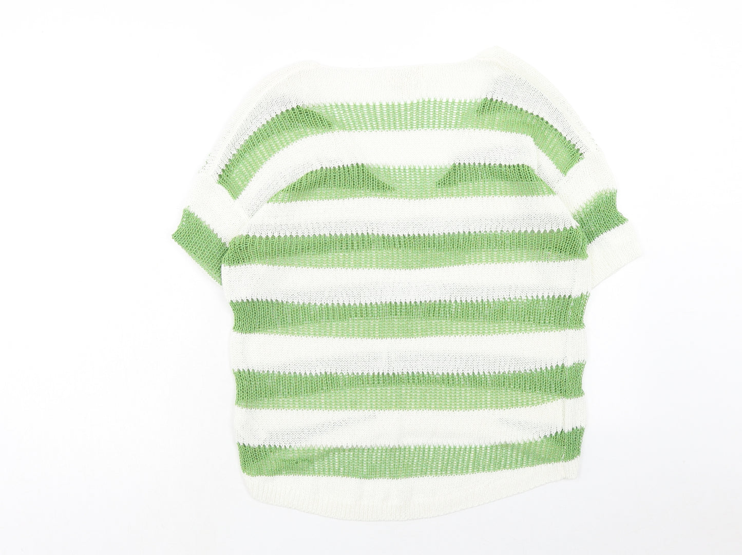 NEXT Womens Green V-Neck Striped Acrylic Pullover Jumper Size 14