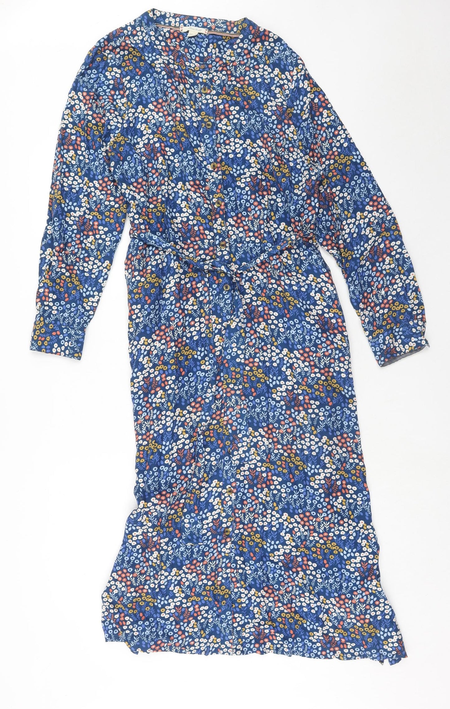 White Stuff Womens Blue Geometric Viscose Maxi Size 14 Round Neck Button