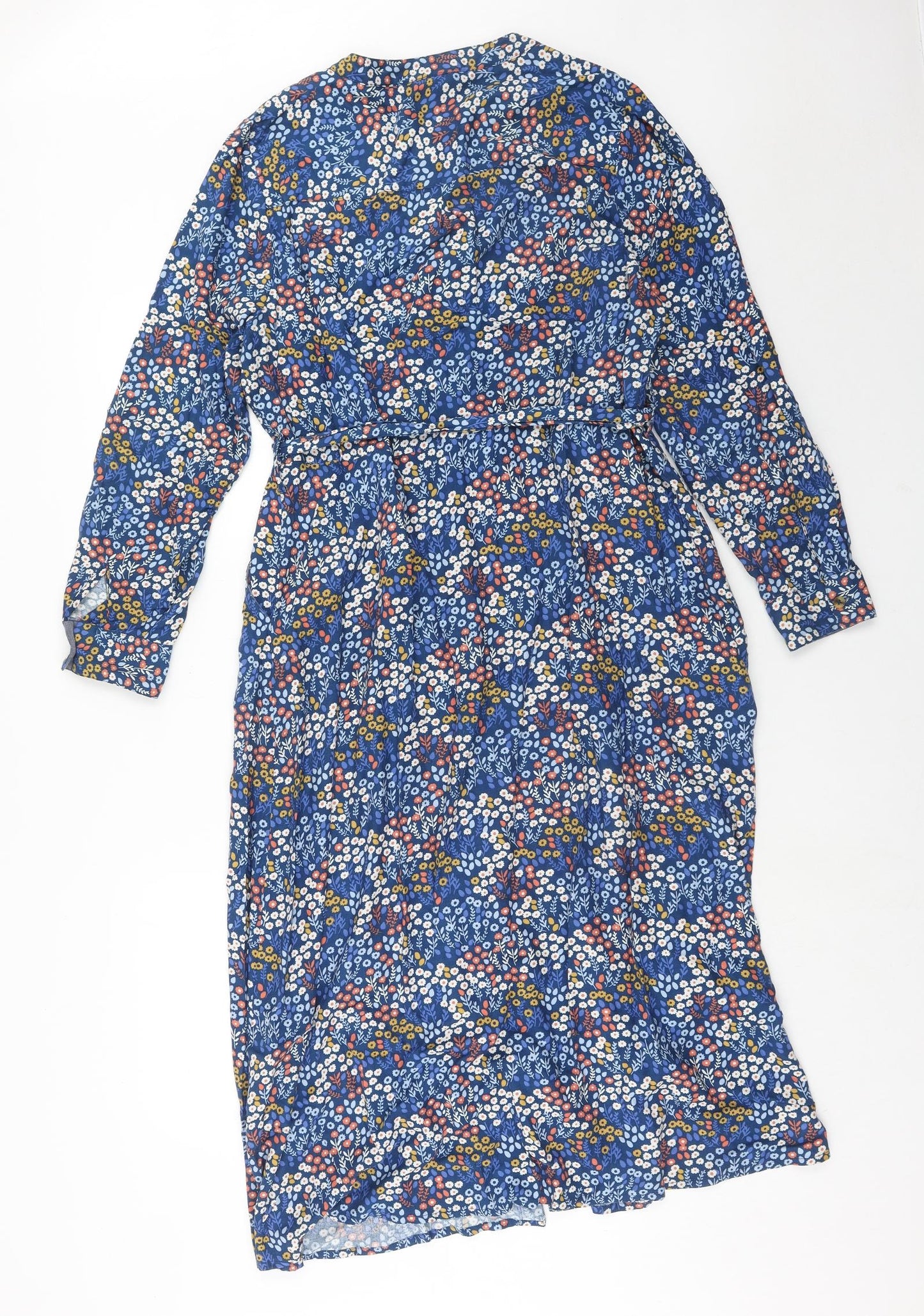 White Stuff Womens Blue Geometric Viscose Maxi Size 14 Round Neck Button