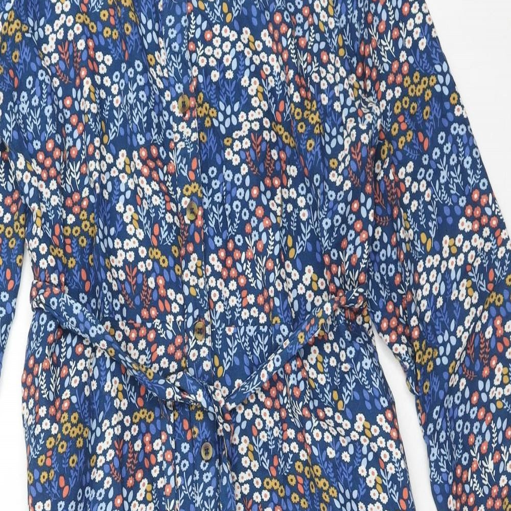 White Stuff Womens Blue Geometric Viscose Maxi Size 14 Round Neck Button