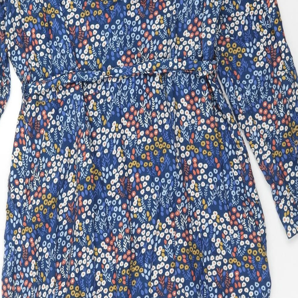 White Stuff Womens Blue Geometric Viscose Maxi Size 14 Round Neck Button