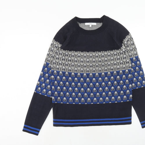 NEXT Mens Blue Round Neck Geometric Polyester Pullover Jumper Size S Long Sleeve