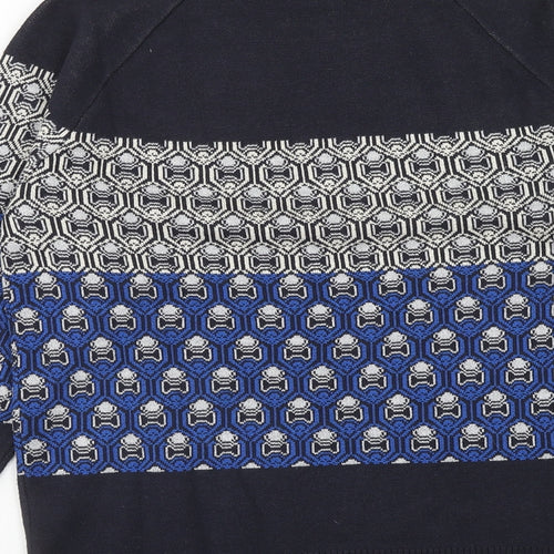 NEXT Mens Blue Round Neck Geometric Polyester Pullover Jumper Size S Long Sleeve